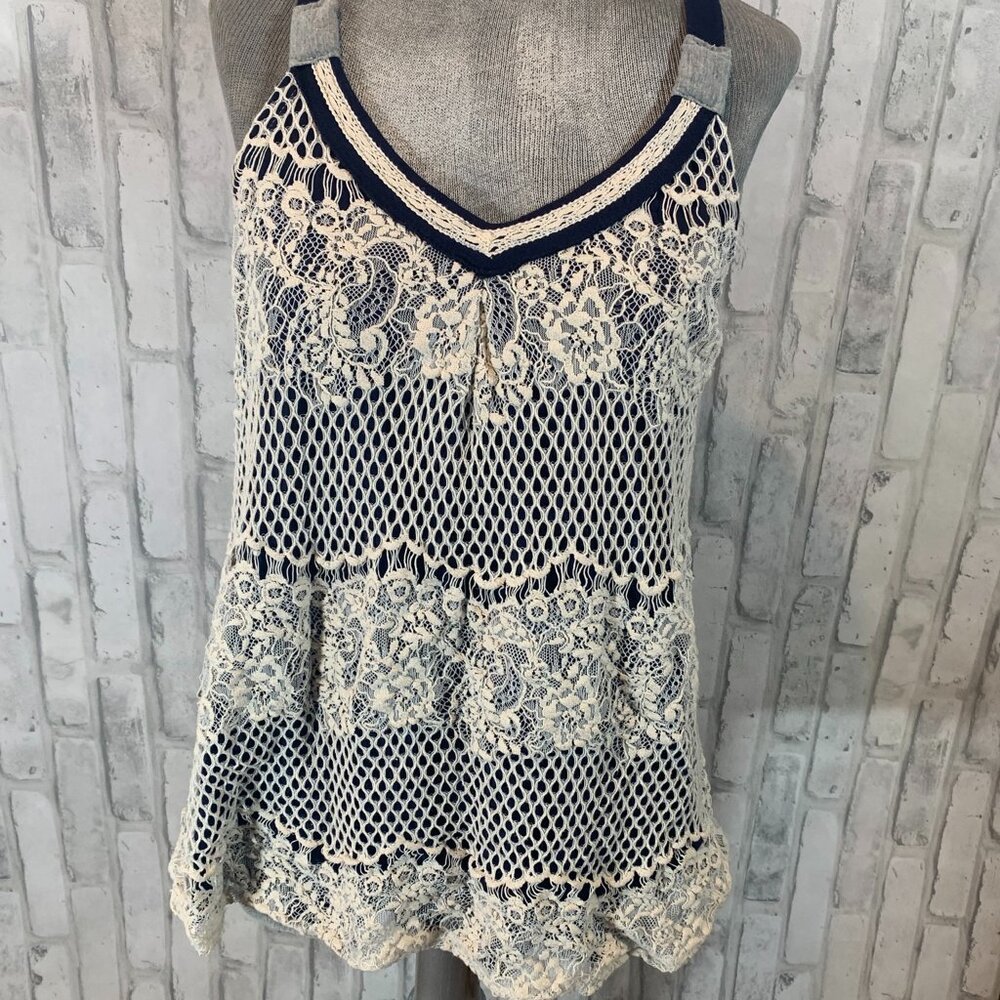 Navy and Grey Tank top with Crochet overlay